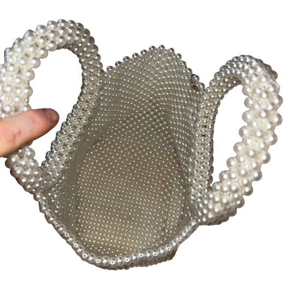 all white PEARLS Bridal Prom formal medium tote bag purse 7x11" SUMMER - Picture 3 of 5